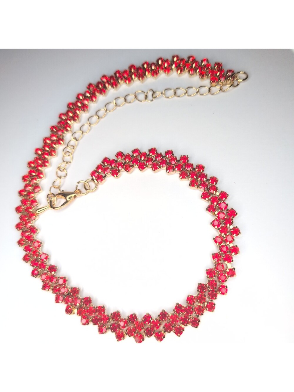 choker chain red women, moissanite simulated iced out necklace Gold tone